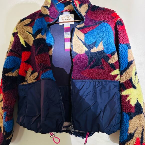 SCOTCH & SODA Teddy Fleece Anorak Flower Camo Blue Zip Up Jacket Size XS - Picture 5 of 11